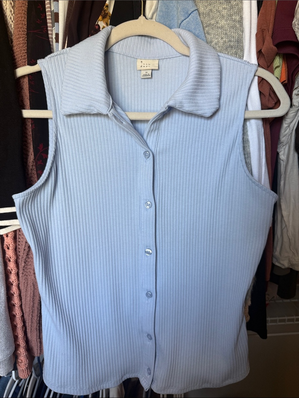 a new day Sleeveless Ribbed Button-Front Top - Light Blue